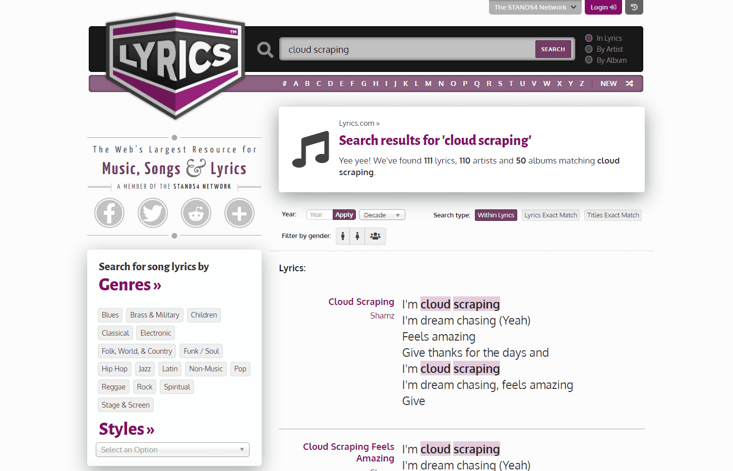 music lyrics shazam
