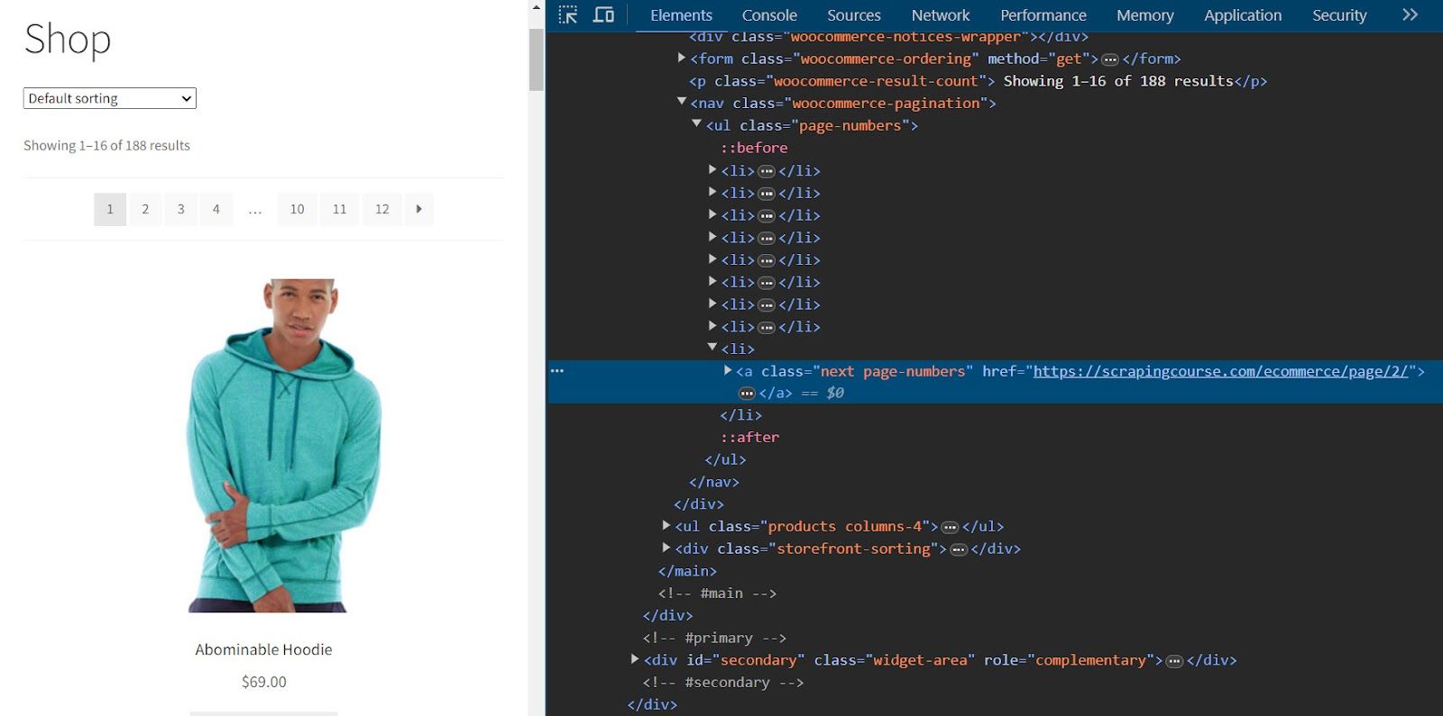 Next-Page Button DevTools Inspection