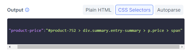 CSS Selector Output Configuration