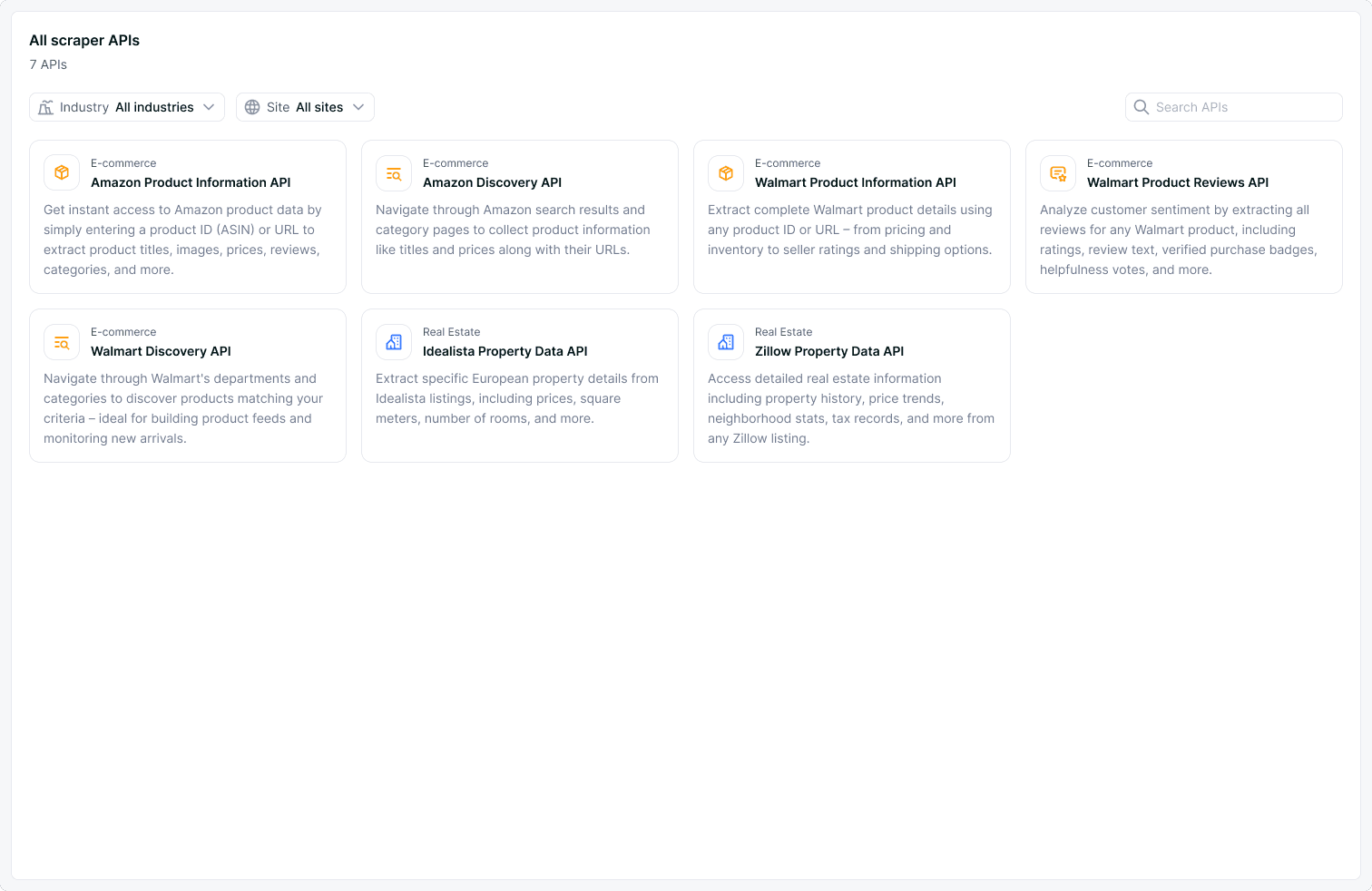 Scraper APIs Catalog
