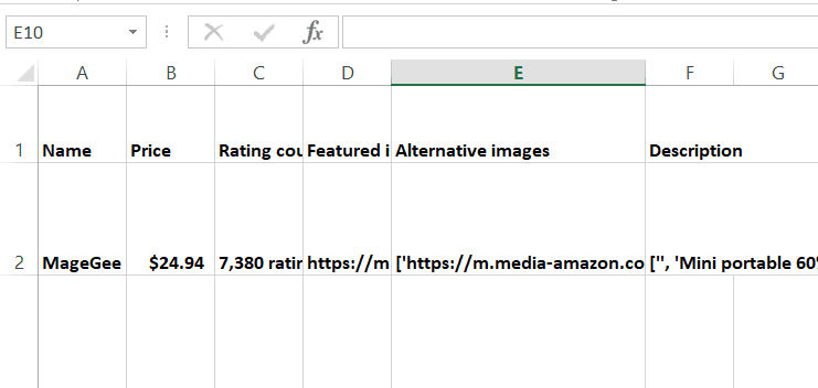 Amazon Product CSV Output