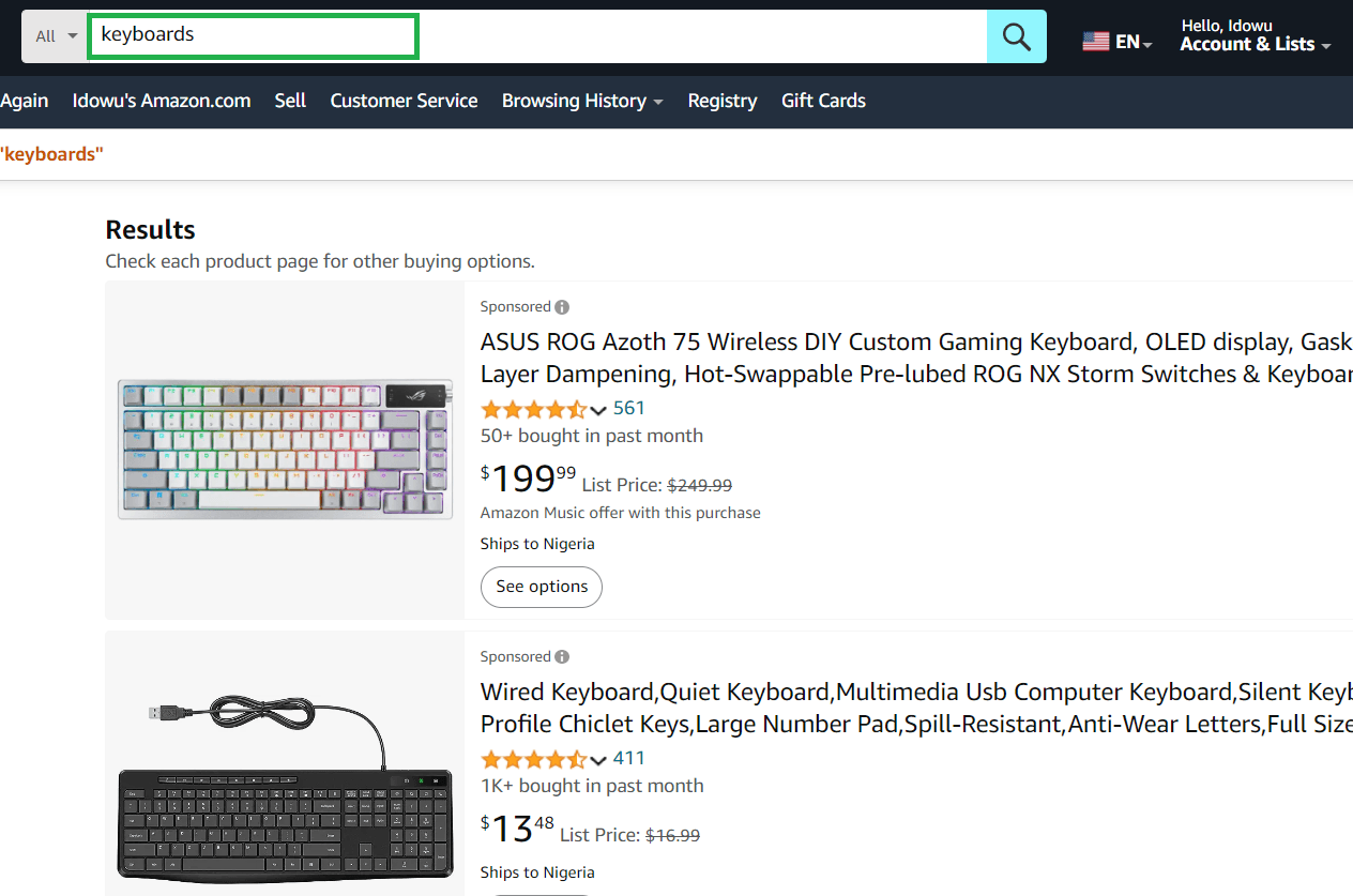 Amazon Product Listing Page