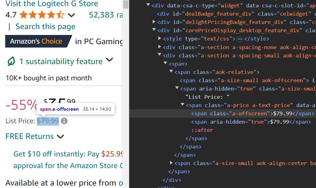 Amazon Product Page Price Element