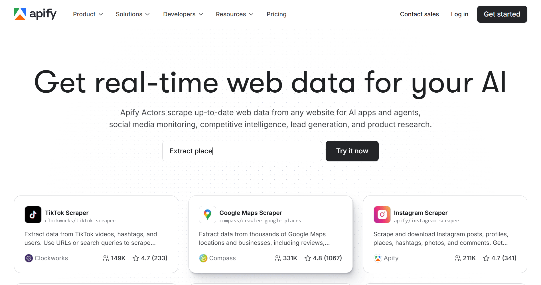 Apify homepage.