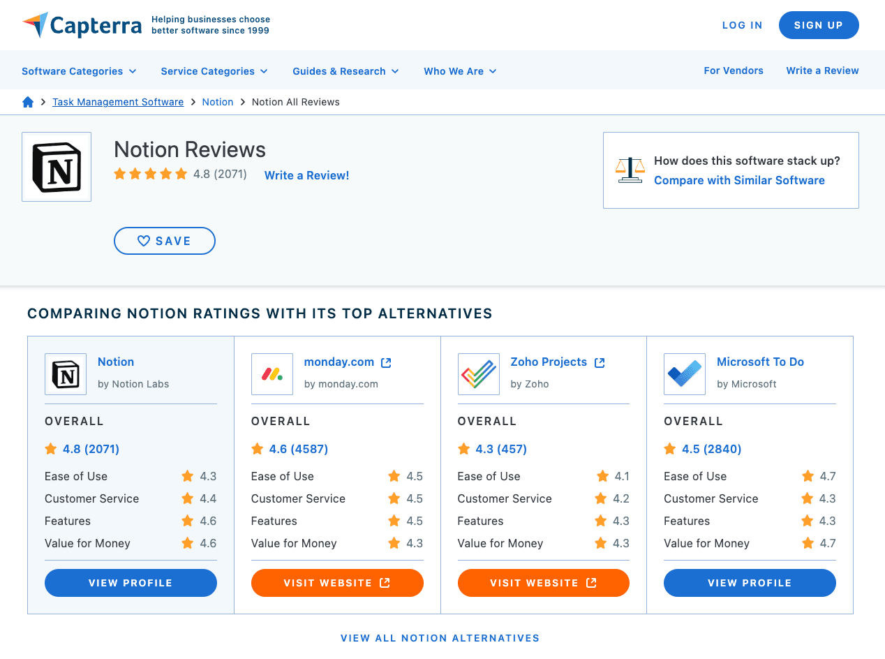Capterra review page