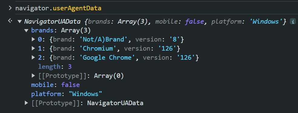 Chrome UserAgent Navigator Property