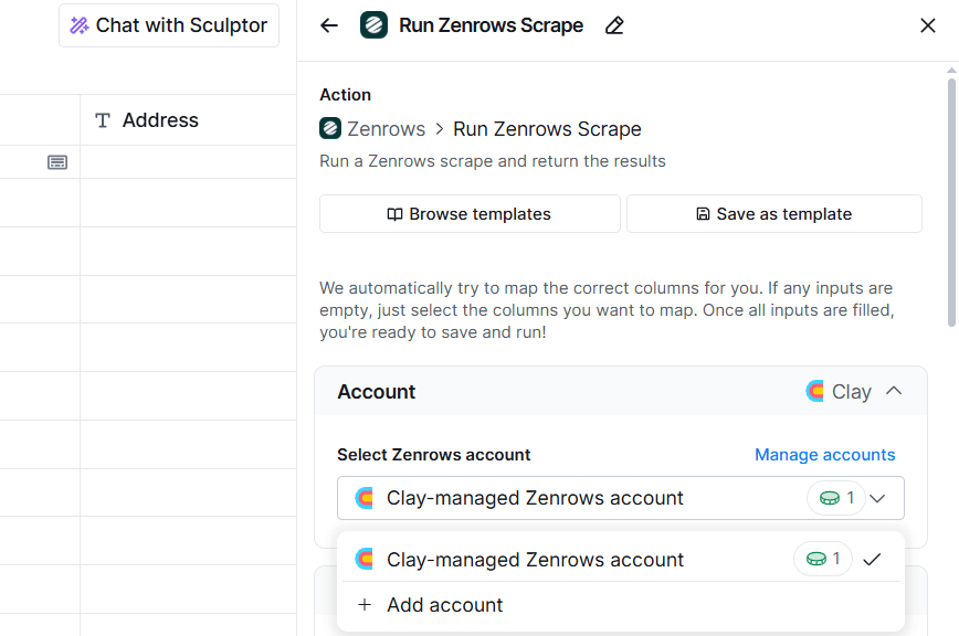 Clay Zenrows account selection.