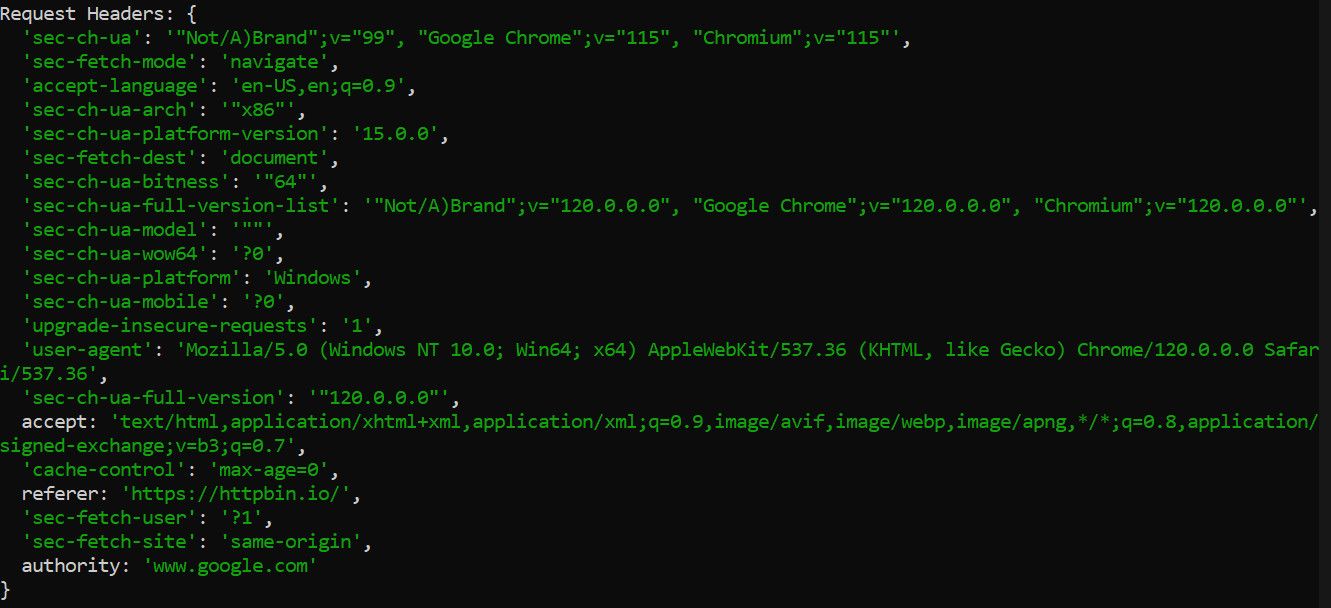 complete header sample output