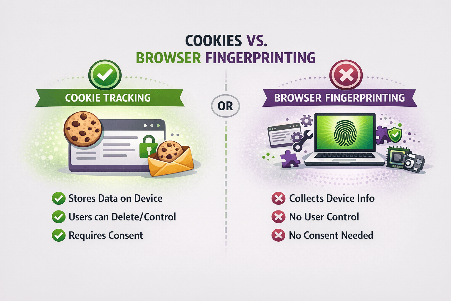 Differeneces between browser fingerprinting and cookies