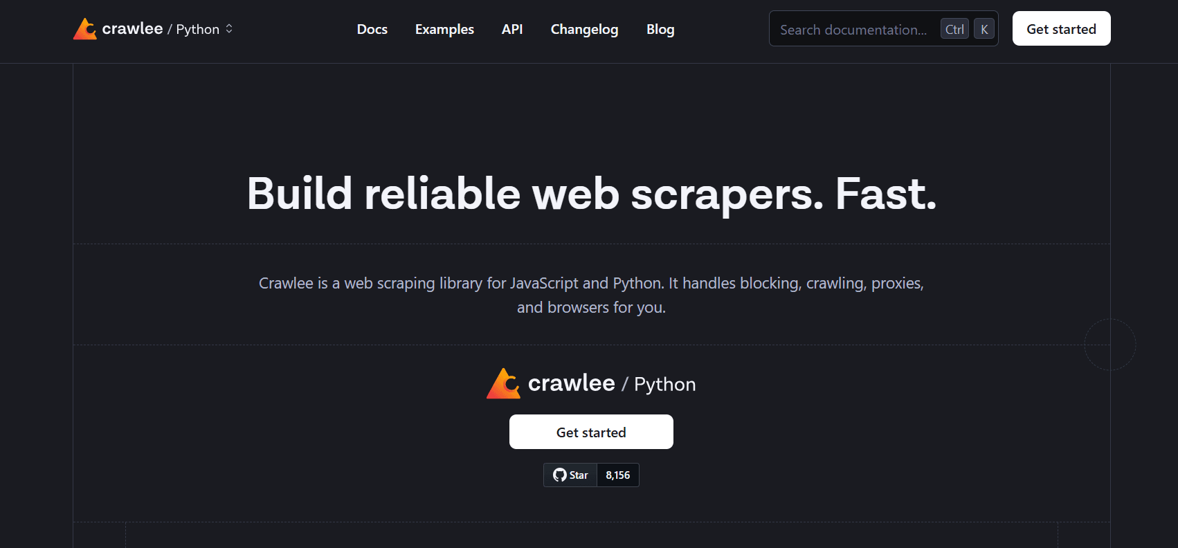 Crawlee website homepage.