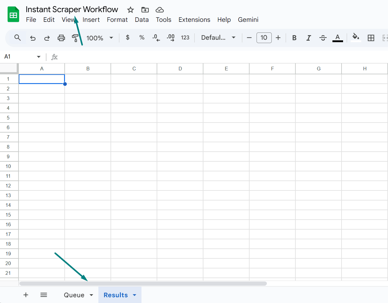 Google Sheets new spreadsheet.