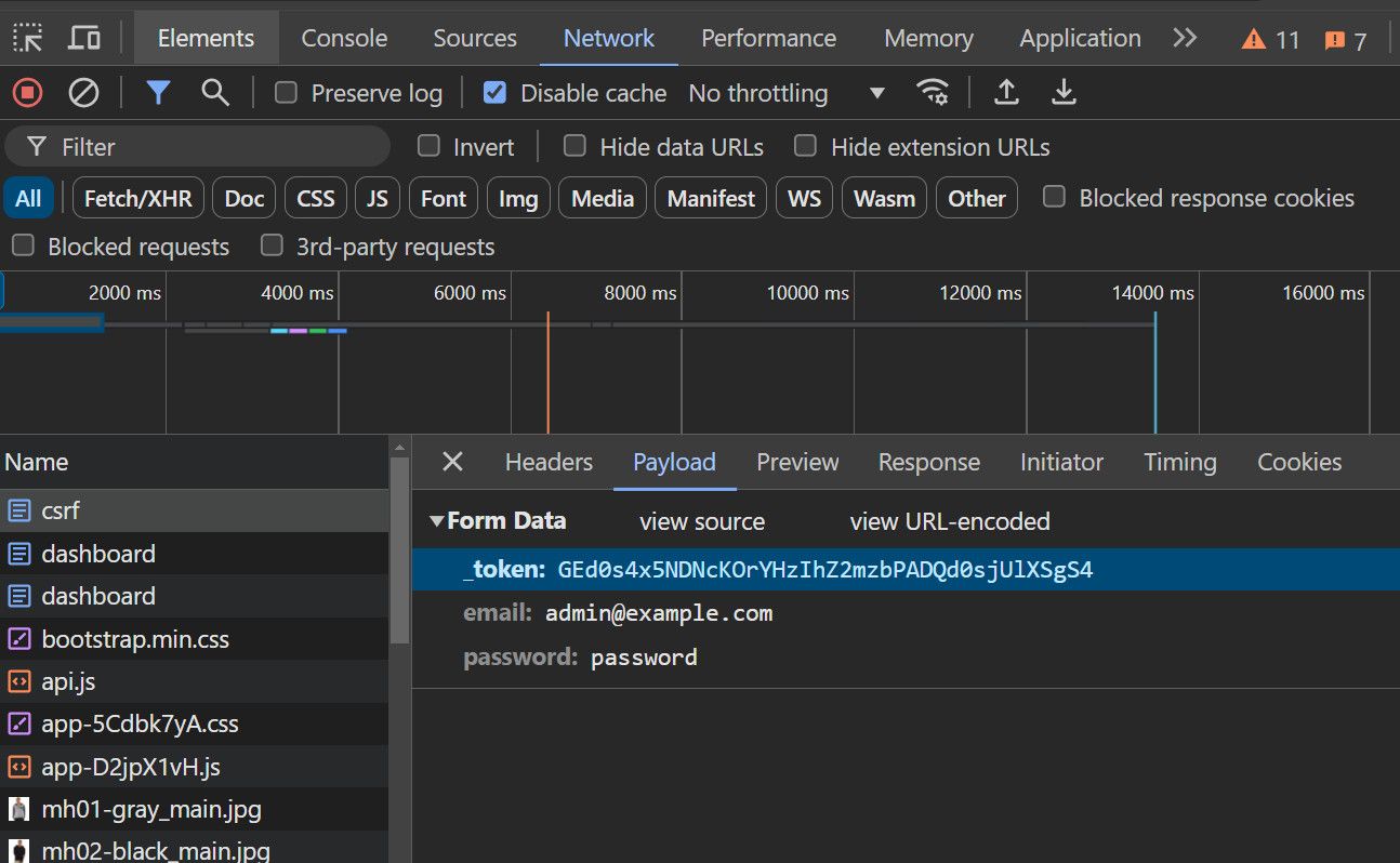 CSRF Login Network Tab
