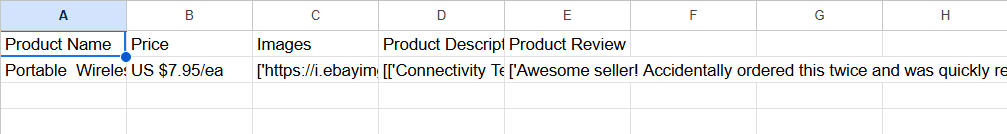 eBay Outputs CSV