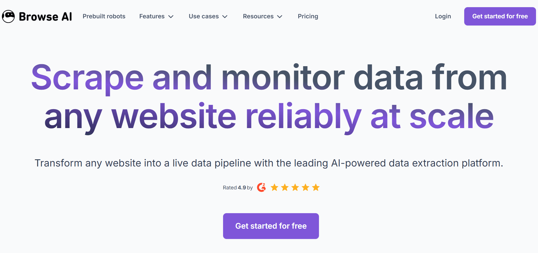Browse AI e-commerce scraper homepage.