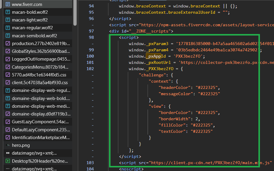 Fiverr px JS script loader.