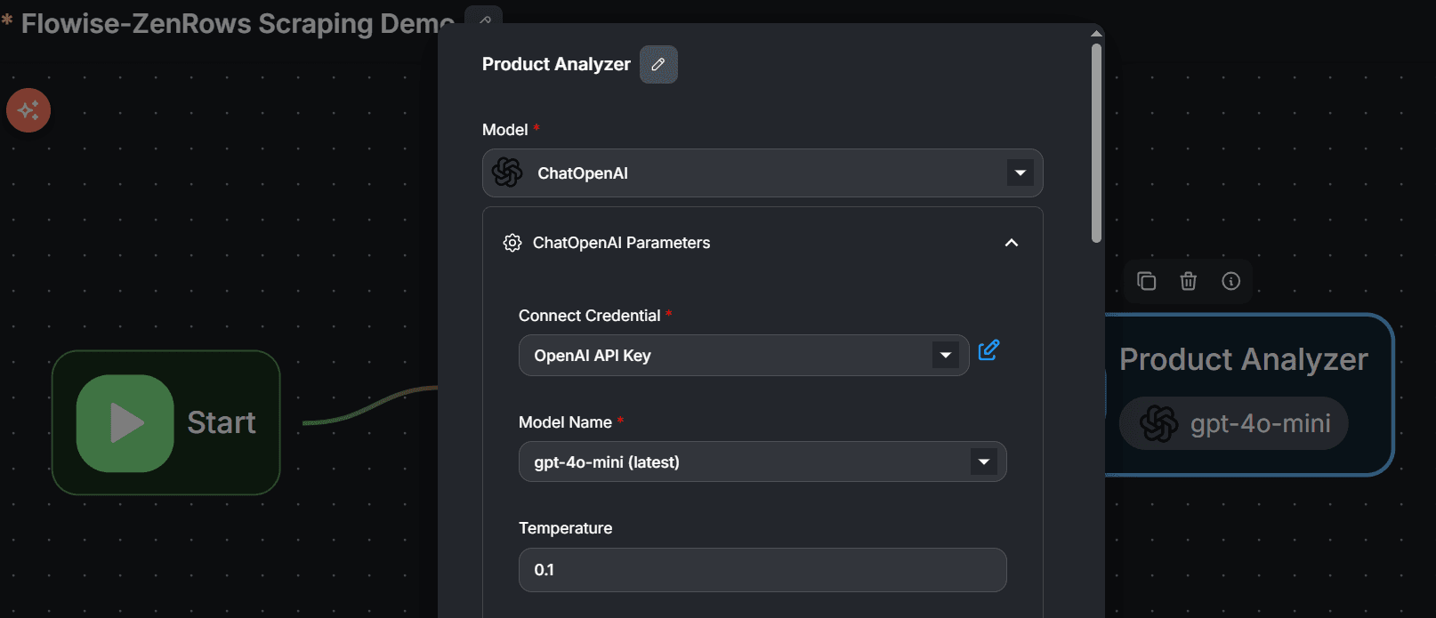 Flowise LLM node setup.