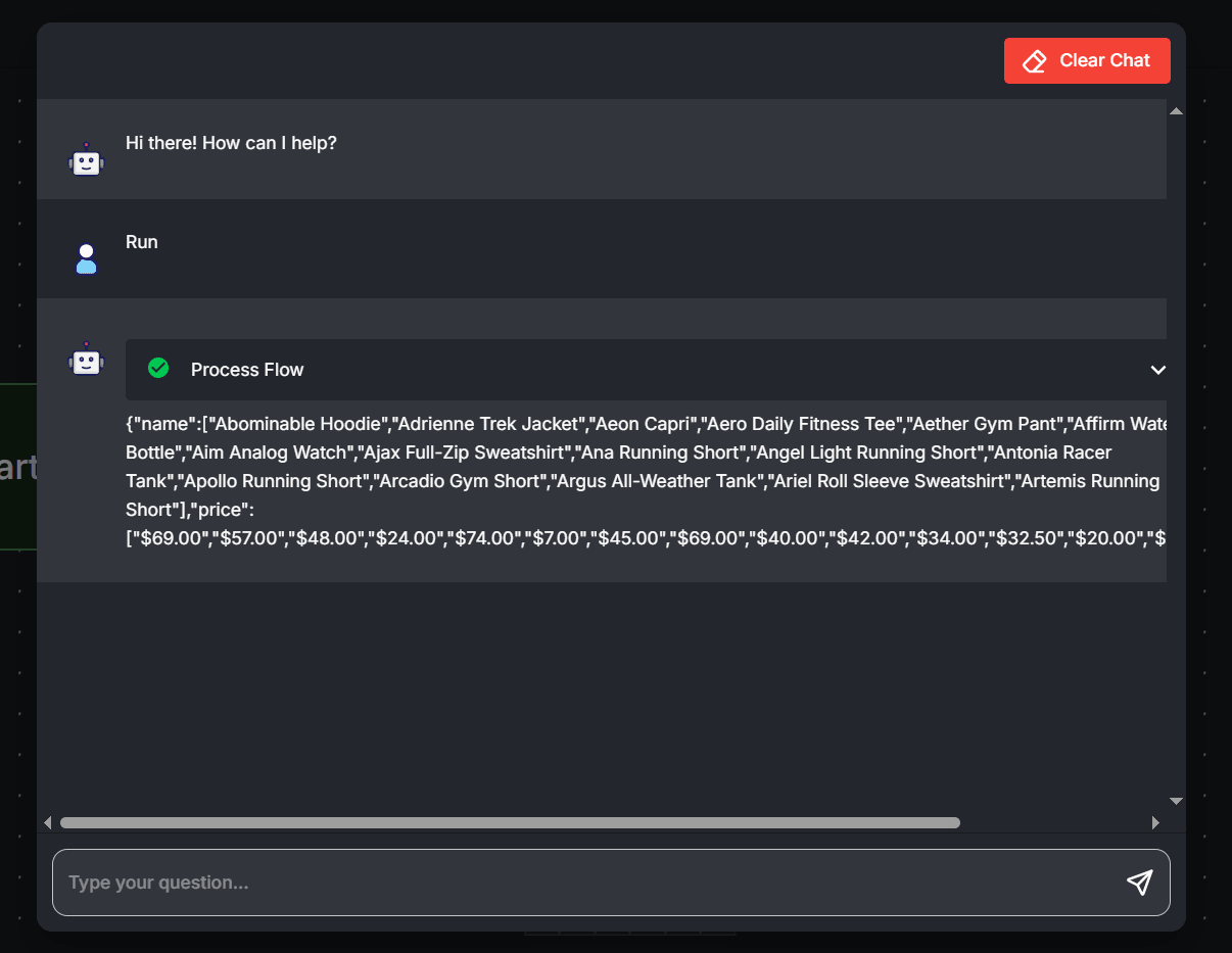 Flowise Zenrows scraping workflow output.