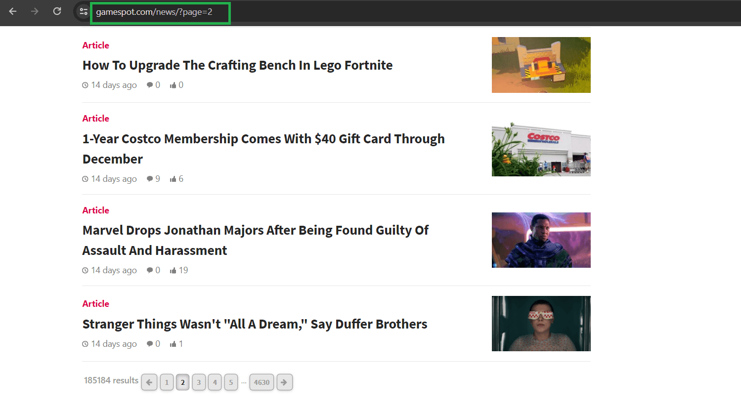 Gamespot Page URL Format