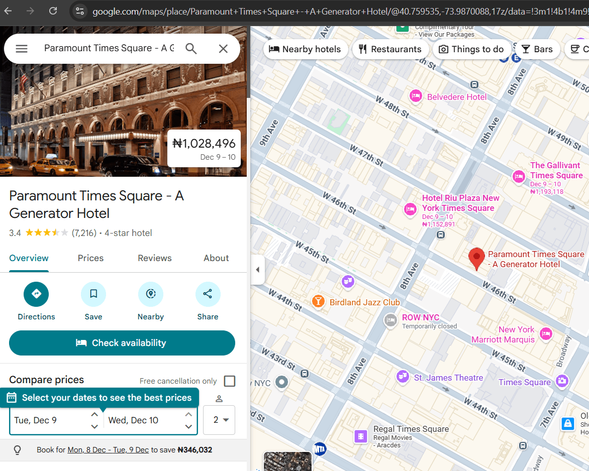 Google maps place sample view.