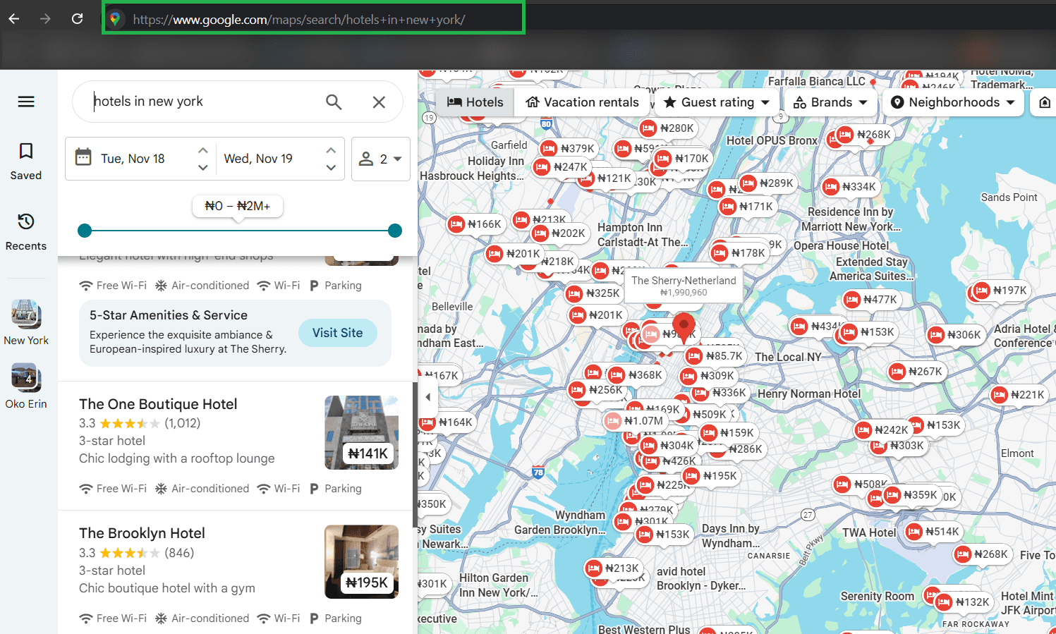 Google maps locations listings.