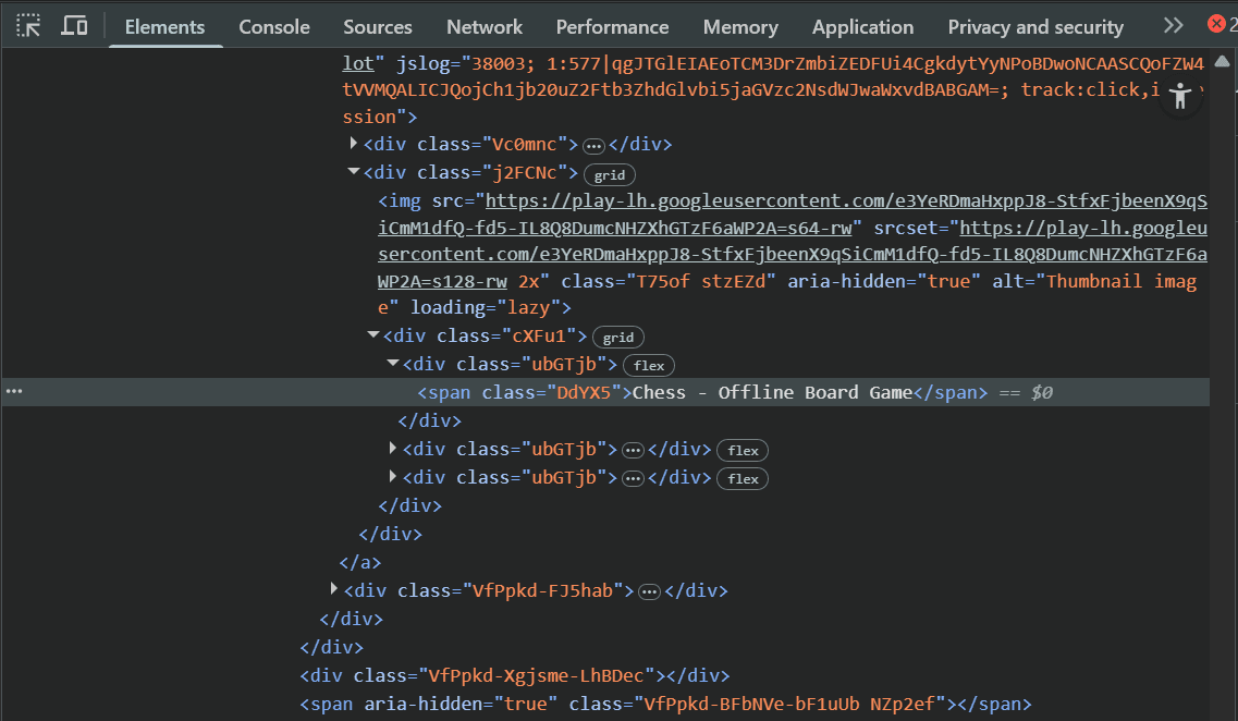 Google Play dev tools inspection.