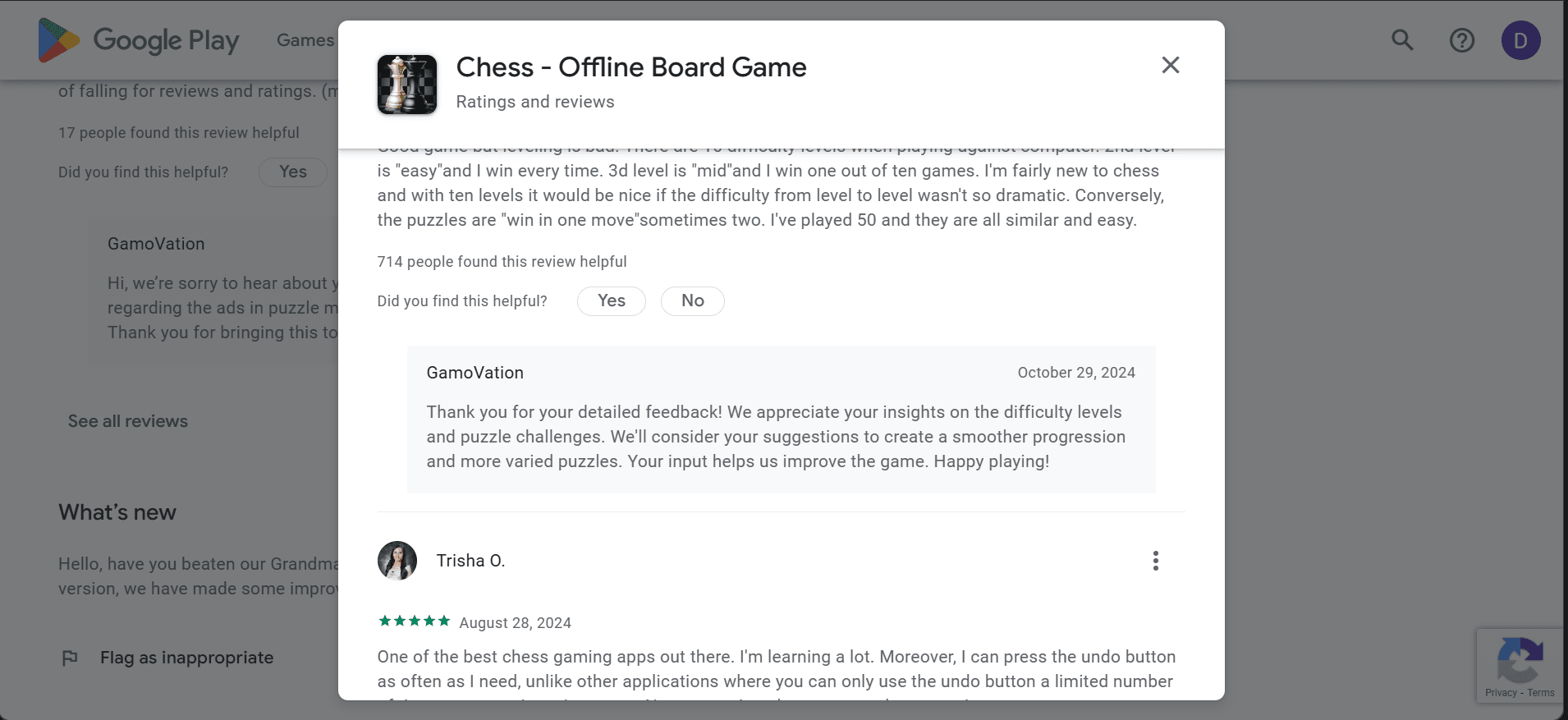 Google Play scraping reviews pop up window.
