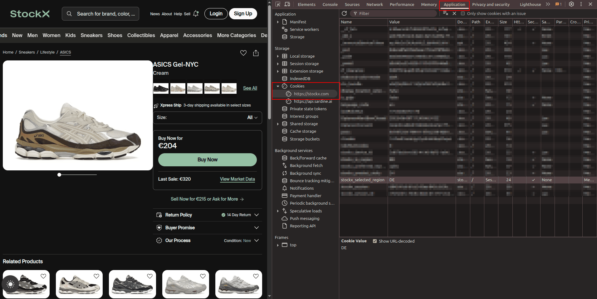 Stockx cookie currency example