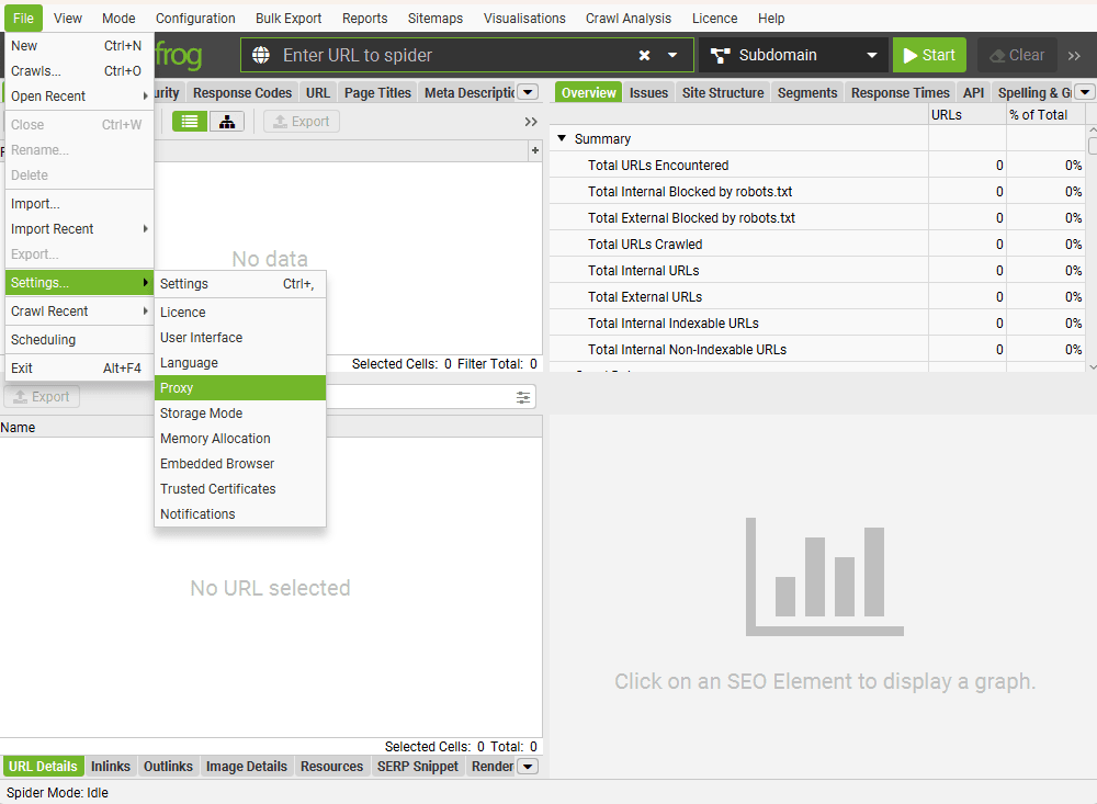 Screaming frog proxy interface