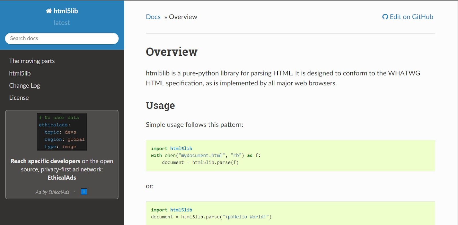 Html5lib Doc Homepage