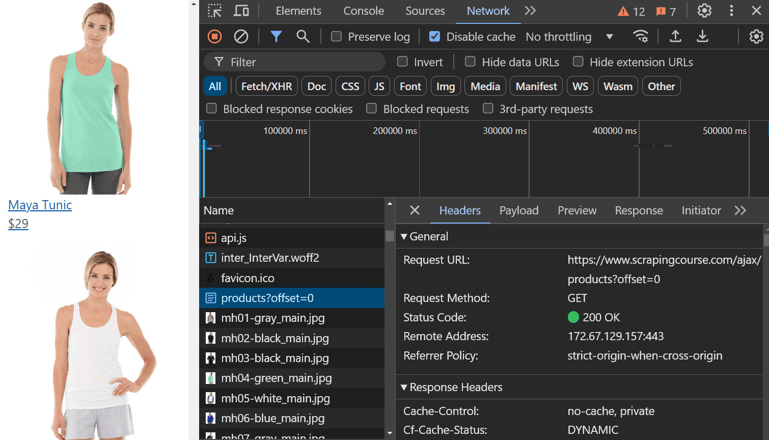 Infinite SCrolling Network Tab