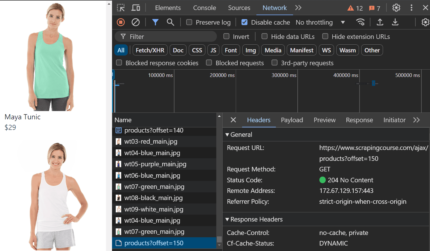 Infinite Scrolling Network Tab Offsets
