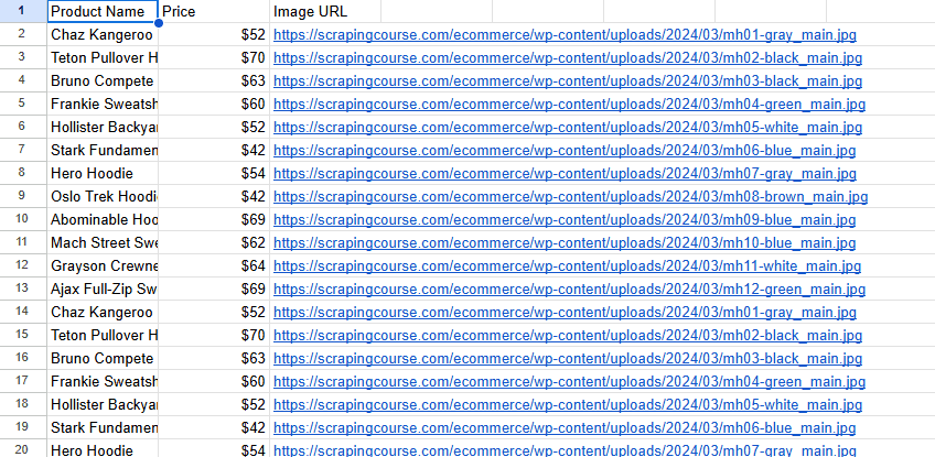 Infinite scrolling scraping CSV result