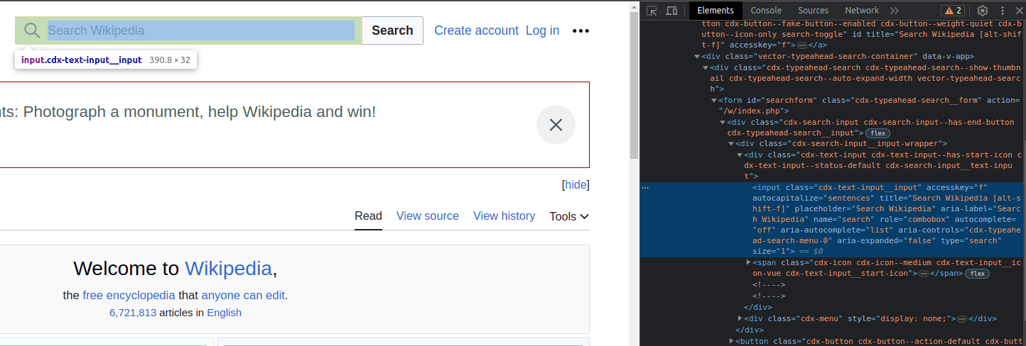 Web page DevTools inspection