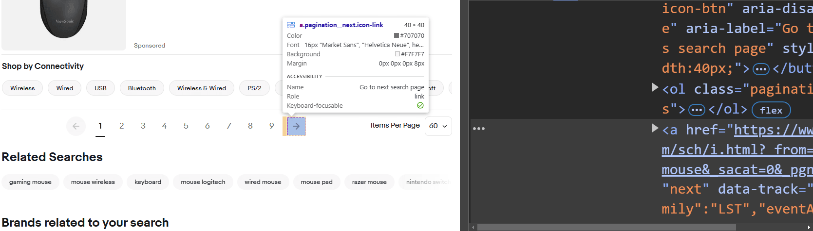 Inspect eBay Pagination