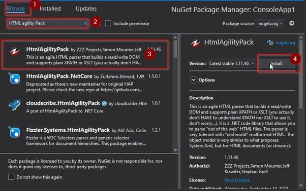 Install HTML Agility Pack