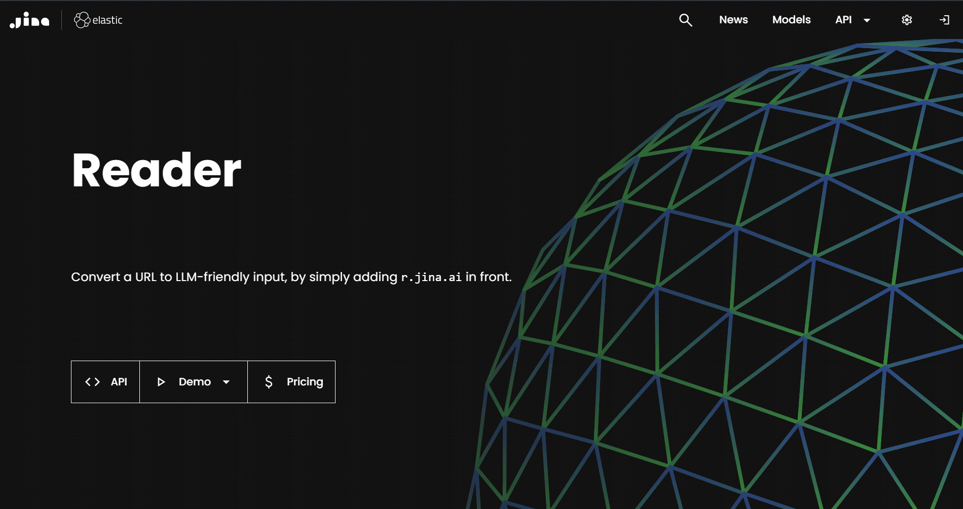 Jina AI Reader homepage.