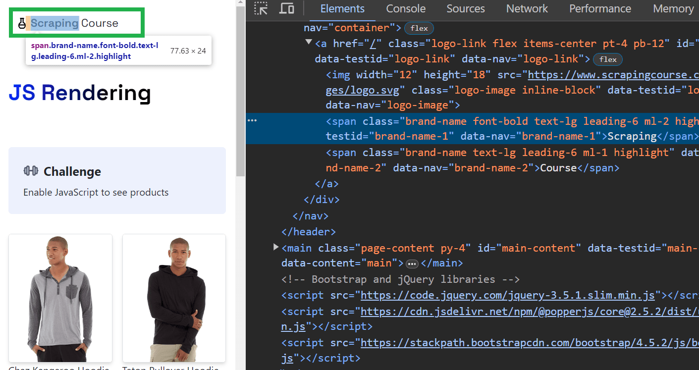 JS Rendering Brand Name Highlight