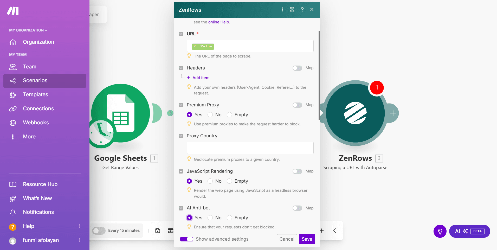 Make ZenRows advanced setup