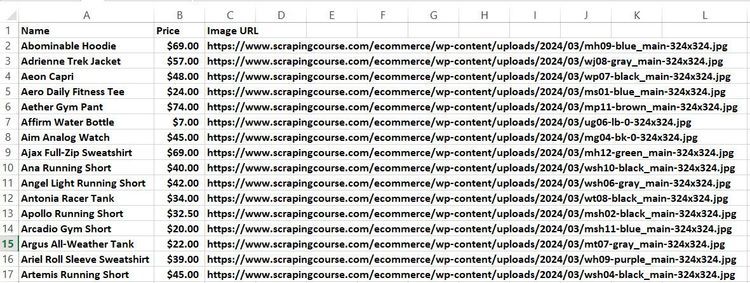 Extracted Data in CSV File