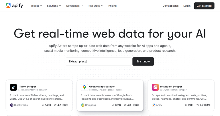 Apify homepage.