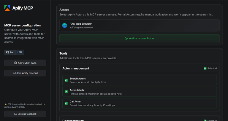 Apify scraping MCP server page.