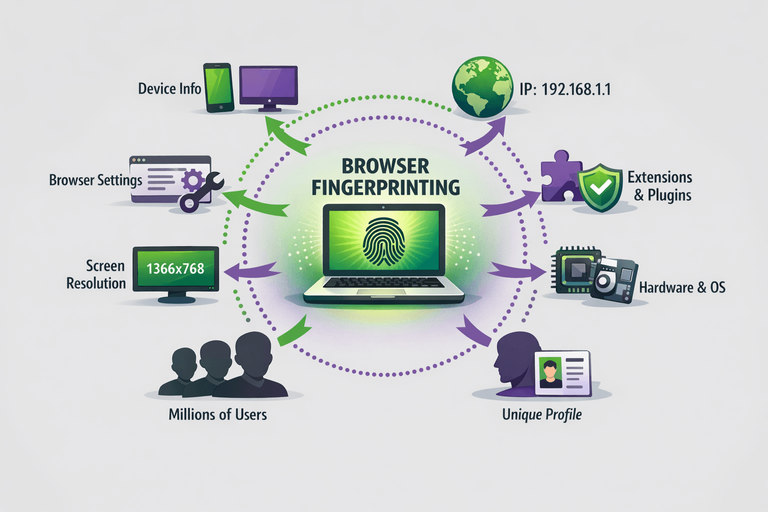 Diagram illustrating the components of browser fingerprinting
