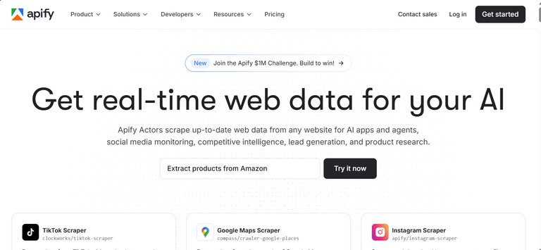 APify e-commerce scraper homepage.