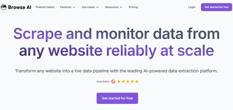 Browse AI e-commerce scraper homepage.