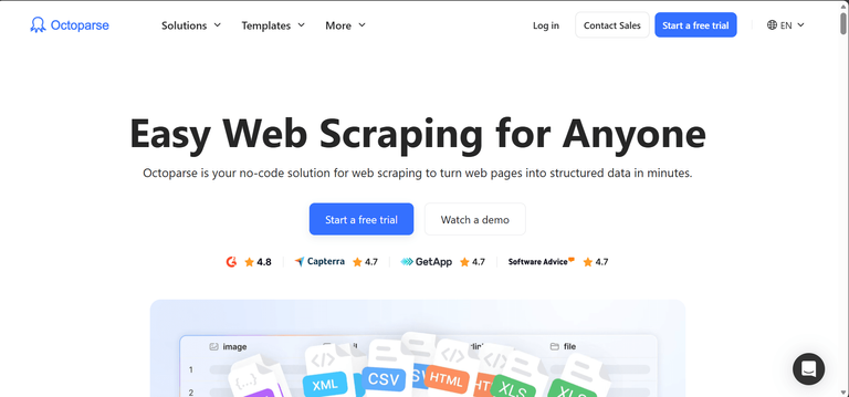 Octoparse e-commerce scraper homepage.