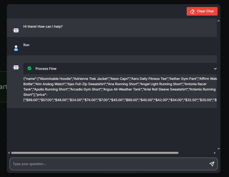Flowise Zenrows scraping workflow output.