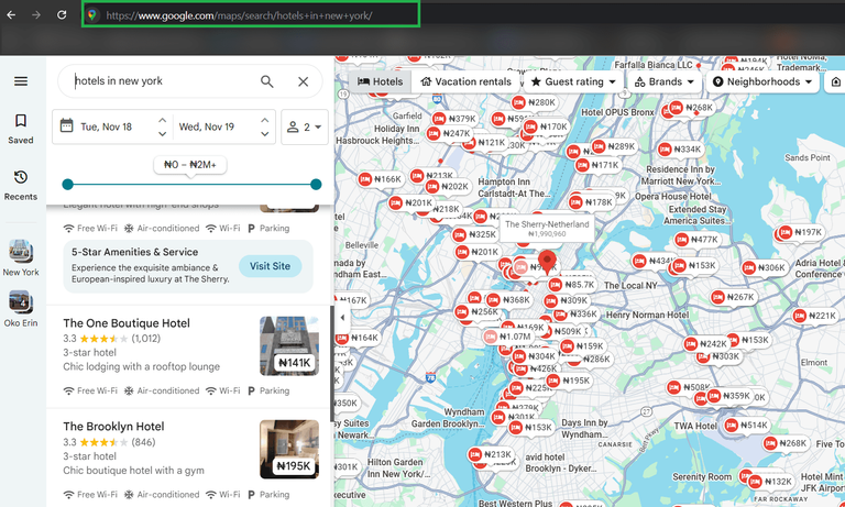 Google maps locations listings.