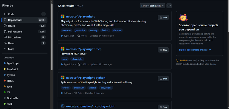 Search results list.