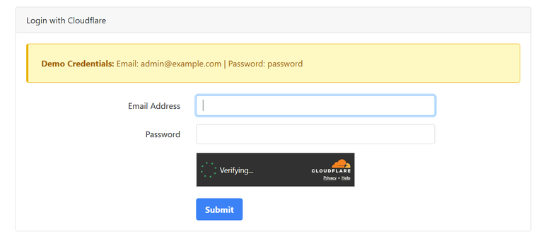 Login form demo with Cloudflare tunstile.