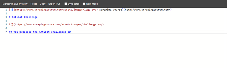 Screenshot of the markdown representation of the antibot challenge.